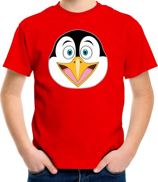 Cartoon pinguin t-shirt rood voor jongens en meisjes - Kinderkleding / dieren t-shirts kinderen 122/128