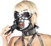 Ledapol Leder Masker met halsband oogkleppen en mondknevel - dik tuigleer