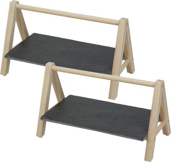 Foto: 3x stuks etagere 1 laags rechthoekig 29 x 19 x 14 cm van leisteen hightea tapas hapjes amuses presenteren serveren