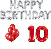 10 jaar Verjaardag Versiering Ballon Pakket Rood & Zilver