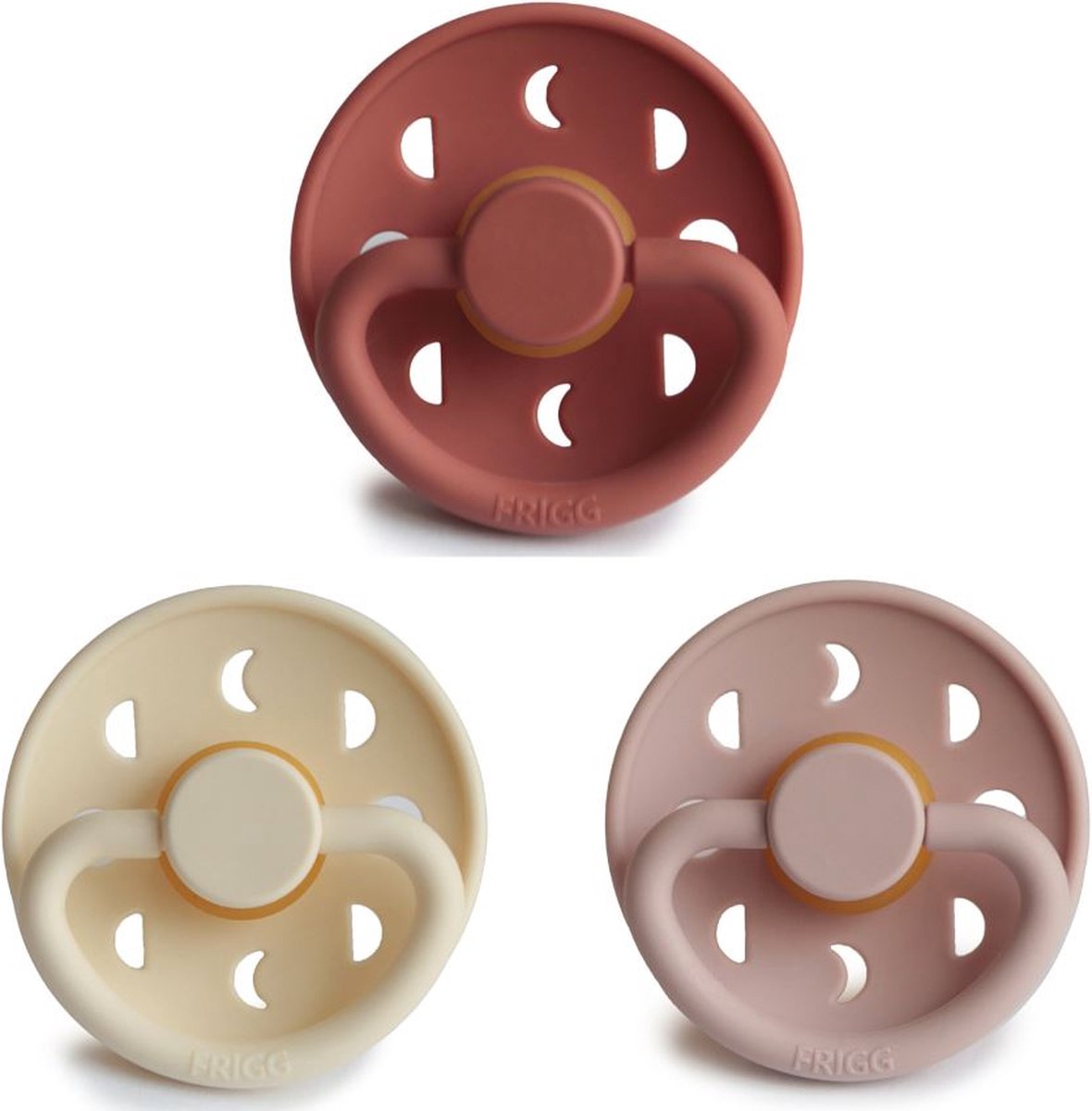 Goedkoopste FRIGG Fopspeen Moon Bundel 3 Stuks | T2 6-18 Maanden | Blush, Cream, Powder Blush | Natuurrubber