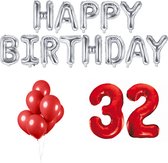 32 jaar Verjaardag Versiering Ballon Pakket Rood & Zilver