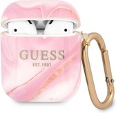 Guess TPU Shiny Marble Case voor Apple Airpods 1 & 2 - Roze