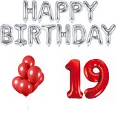 19 jaar Verjaardag Versiering Ballon Pakket Rood & Zilver