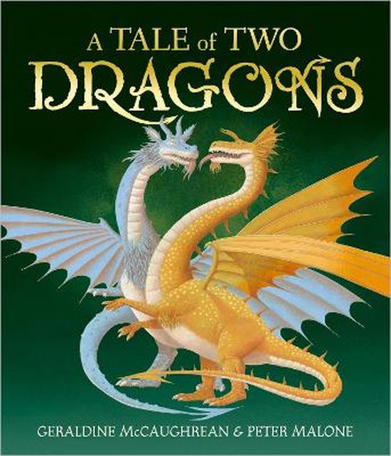 Couverture du livre "A Tale of Two Dragons" avec un dragon bleu et un dragon orange, sur fond vert.