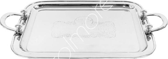 Colmore – Dienblad rechthoekig met handvaten - Messing – Zilver – 59x36x3cm - luxewoondecoratie.nl