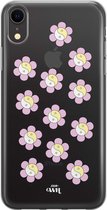 YinYang Flowers Pink - Transparant hoesje geschikt voor iPhone Xr hoesje transparant - Shockproof case met emoji YinYang geschikt voor Apple iPhone Xr - Doorzichtig hoesje met opdr