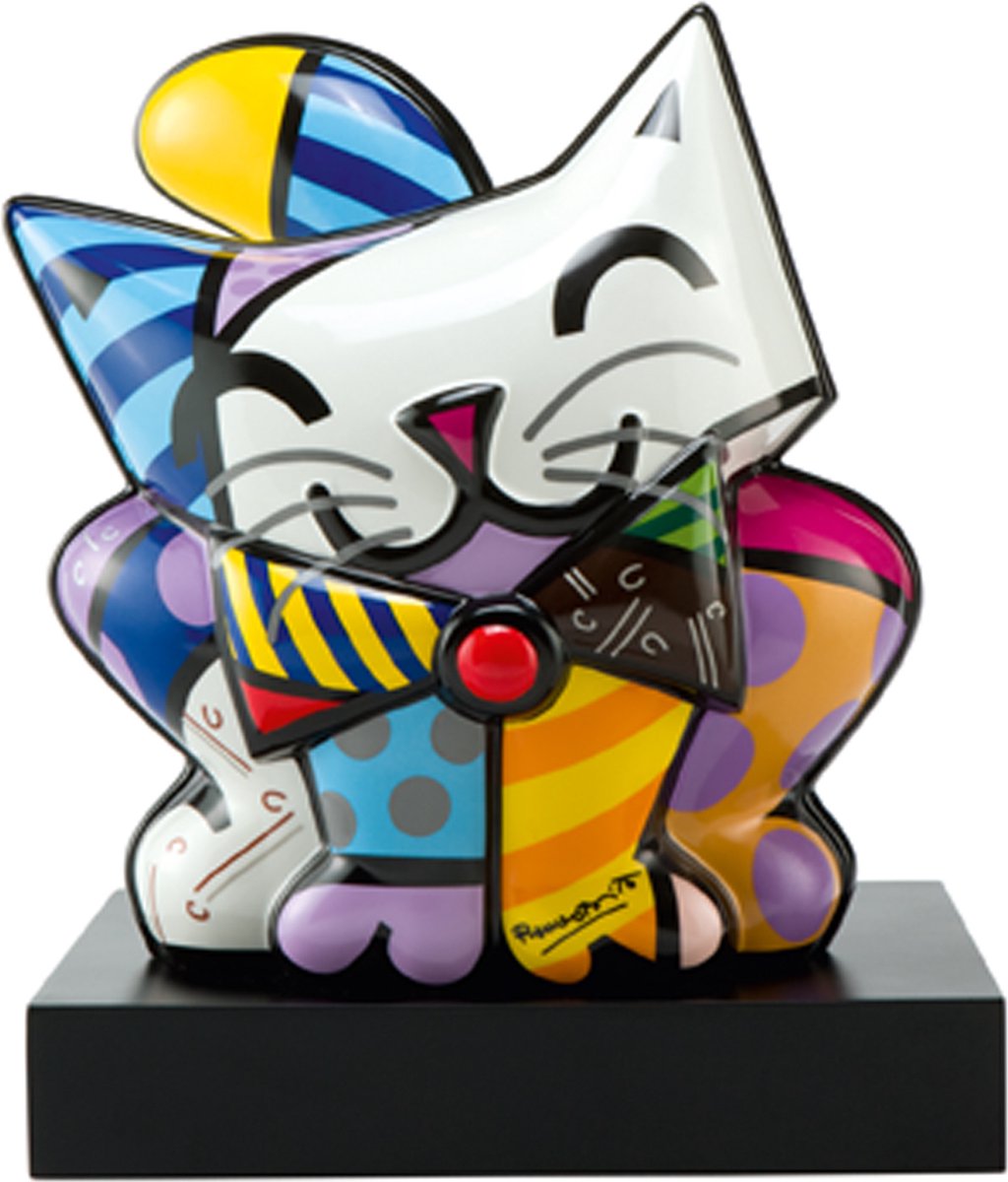 Goebel - Romero Britto | Decoratief beeld / figuur Blue Cat 30 | Porselein - Pop Art - 30cm - Limited Edition