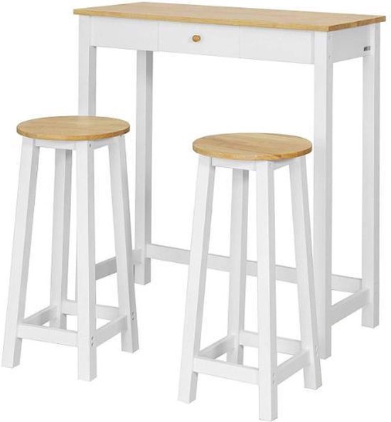 Mara Bartafel Set - 3 Delig - Bartafel met barstoelen - 2 Barkrukken - Lade - 95 x 40 x 107 cm