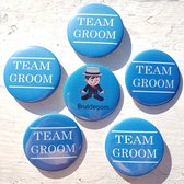 6-delige button set Bruidegom en Team Groom blauw - button - bruidegom - groom - vrijgezellenfeest