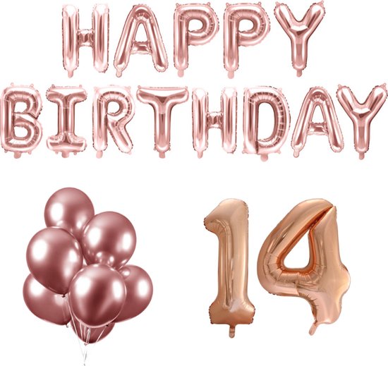 14 Jaar Verjaardag Versiering Ballon Pakket Rosé Goud | Bol.Com