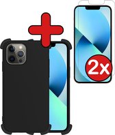 Hoes voor iPhone 13 Pro Hoesje Zwart Siliconen Shockproof Case Met 2x Screenprotector - Hoes voor iPhone 13 Pro Hoes Shock Proof Cover Met 2x Screenprotector - Zwart