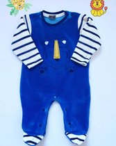 Bebitof Baby Rompertje - Schattig Kleine Tijger -  Blauw - 0-3 Maanden / Pasgeboren  - Fluwelen doek Unisex - Lange mouw Romper