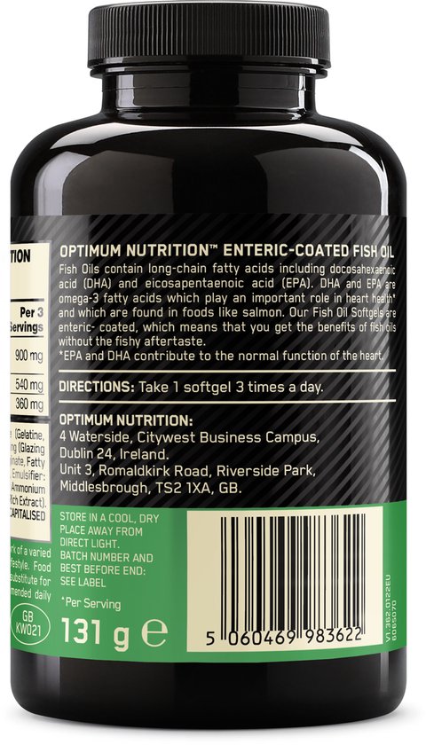 Optimum Nutrition Fish Oil - Omega 3 Visolie - Voedingssupplement - 100  Capsules