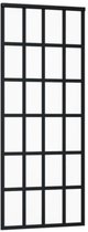 Schuifdeur - ESG Glas Aluminiumframe - 76x205 cm - Ruit - Zwart - Industrieel - Glas en Staal look