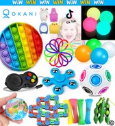 Okani© - Fidget toys pakket - WIN 100% TERUGBETAALD - 20 Toys Set - Pop it regenboog - Glow in the dark - Sticky balls - Tiktok speelgoed - Fidget cube - Fidget pad