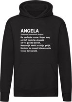 Angela Hoodie | jarig | Verjaardagkado | verjaardag kado | Cadeau | Unisex | Trui | Sweater | Capuchon | Zwart