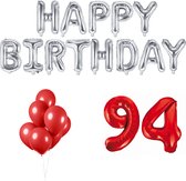 94 jaar Verjaardag Versiering Ballon Pakket Rood & Zilver