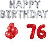 76 jaar Verjaardag Versiering Ballon Pakket Rood & Zilver