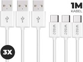 WISEQ USB naar USB C Kabel - 1 Meter - Wit - 3 stuks voor Samsung