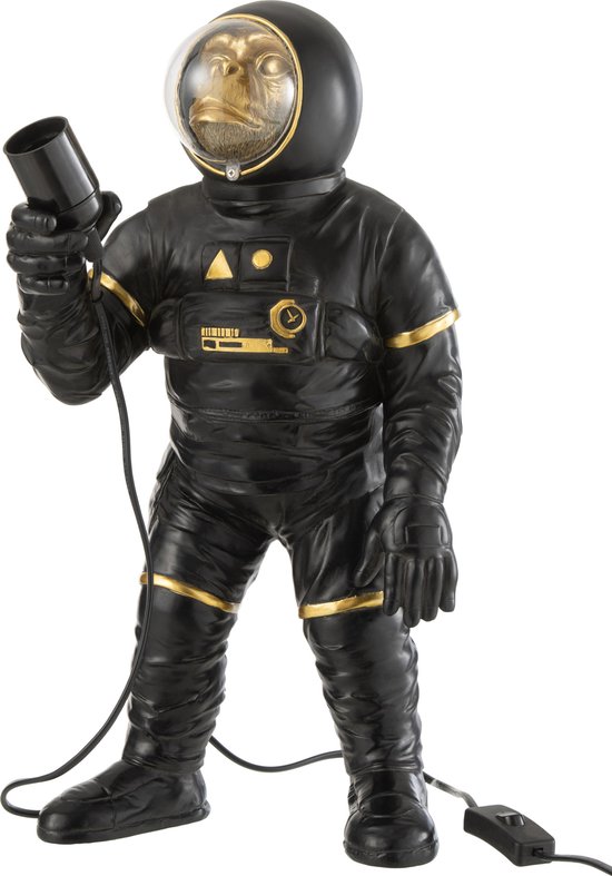 J-Line Astronaut tafellamp - polyester - zwart/goud - woonaccessoires