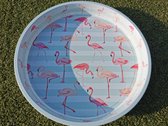 Dienblad Plateau Metaal met lichtblauwe strepen en flamingo's Ø33cm met rand