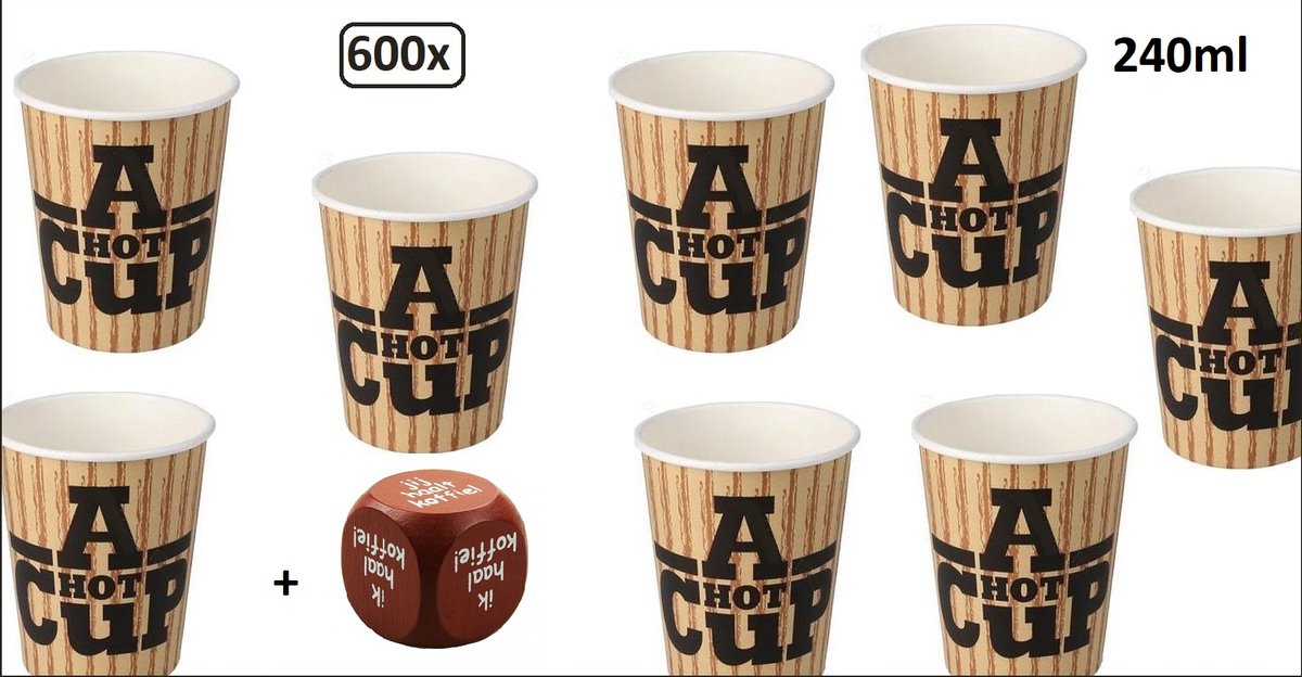 600x Big Koffiebeker A Hot Cup 240ml - Koffie thee chocomel soep latte warme drank water beker karton