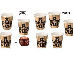 600x Big Koffiebeker A Hot Cup 240ml - Koffie thee chocomel soep latte warme drank water beker karton