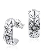 Joy|S - Zilveren bloem oorbellen - oorringen met blaadjes - 15 mm / 7 mm- halve hoepel massief