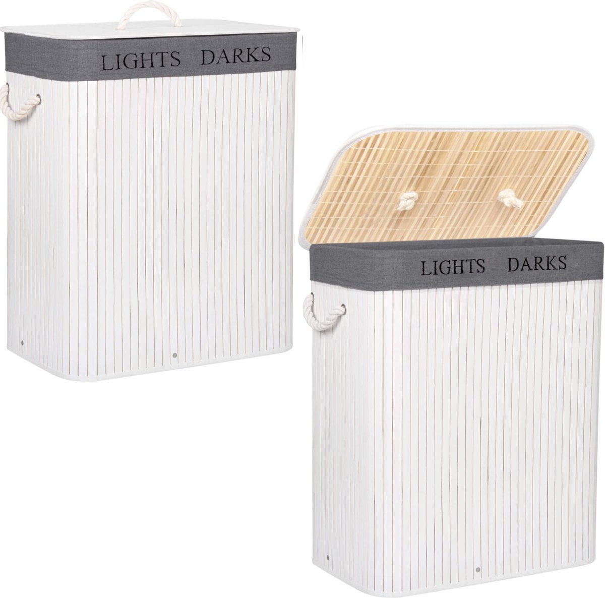 Goedkoopste Springos Wasmand | 100L | Bamboe | Wit/Grijs