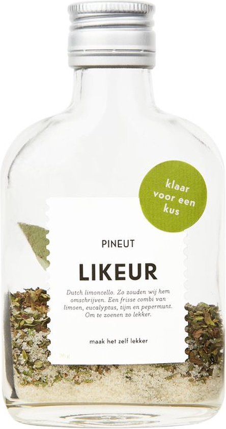 Foto: Pineut likeur limoen zakflacon 200 ml klaar voor een kus diy pakket limoncello alternatief likeurdrank jenever of wodka origineel cadeau feestelijk gezellig genieten