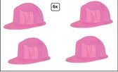 6x Kids Bouwhelm roze plastic  - Bouwen Bob Festival thema feest bouw helm
