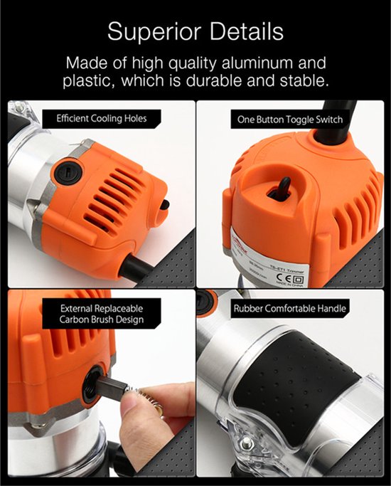 Défonceuse électrique 220 V 800 W - Pour le travail du bois - 6,35mm - 30 000 tr/min