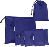 Ensemble d'organisateurs de valises Navaris 7x - Sac de voyage en 7 tailles pour une valise organisée comprenant un sac à chaussures et un sac à linge - Cubes d'emballage en bleu foncé
