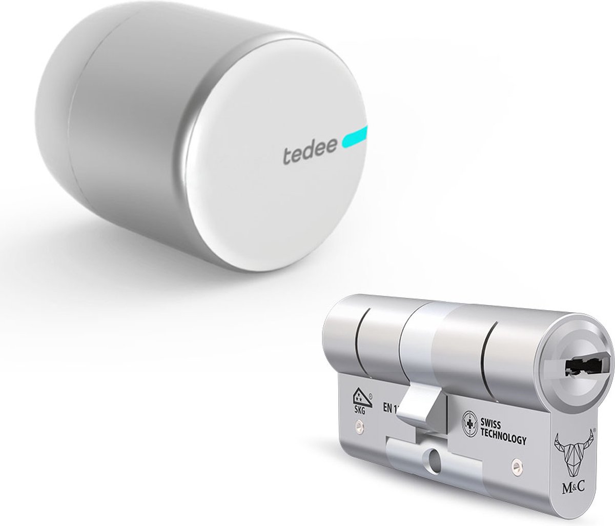 Tedee PRO Smartlock SET2 (zilver) Incl. Tedee Modulaire SKG3 cilinder | 3 sleutels | Bluetooth | HomeKit, Fibaro, Homey, Loxone - Tedee