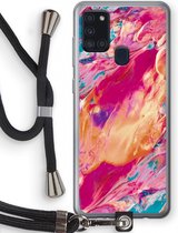 Case Company® - Samsung Galaxy A21s hoesje met Koord - Pastel Echoes - Telefoonhoesje met Zwart Koord - Bescherming aan alle Kanten en Over de Schermrand