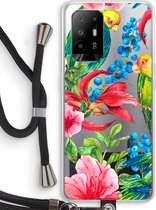 Case Company® - Oppo A94 5G hoesje met Koord - Papegaaien - Telefoonhoesje met Zwart Koord - Bescherming aan alle Kanten en Over de Schermrand