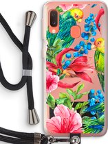 Case Company® - Samsung Galaxy A20e hoesje met Koord - Papegaaien - Telefoonhoesje met Zwart Koord - Bescherming aan alle Kanten en Over de Schermrand