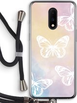 Case Company® - OnePlus 7 hoesje met Koord - White butterfly - Telefoonhoesje met Zwart Koord - Bescherming aan alle Kanten en Over de Schermrand