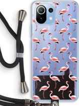 Case Company® - Xiaomi Mi 11 Lite hoesje met Koord - Flamingo - Telefoonhoesje met Zwart Koord - Bescherming aan alle Kanten en Over de Schermrand