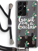 Case Company® - Samsung Galaxy S21 Ultra hoesje met Koord - Cactus quote - Telefoonhoesje met Zwart Koord - Bescherming aan alle Kanten en Over de Schermrand