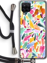 Case Company® - Samsung Galaxy A12 hoesje met Koord - Watercolor Brushstrokes - Telefoonhoesje met Zwart Koord - Bescherming aan alle Kanten en Over de Schermrand