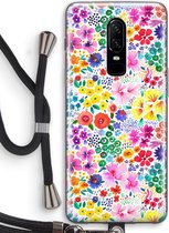 Case Company® - OnePlus 6 hoesje met Koord - Little Flowers - Telefoonhoesje met Zwart Koord - Bescherming aan alle Kanten en Over de Schermrand