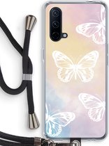 Case Company® - OnePlus Nord CE 5G hoesje met Koord - White butterfly - Telefoonhoesje met Zwart Koord - Bescherming aan alle Kanten en Over de Schermrand