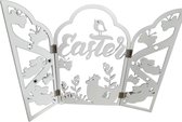 Raamscherm drieluik pasen "Easter" - Wit - Hout - 40 x 30 cm - Decoratie - Paashaas - Pasen - Paasdagen - Feest - Lente - Raam - Deco - Raamdecoratie