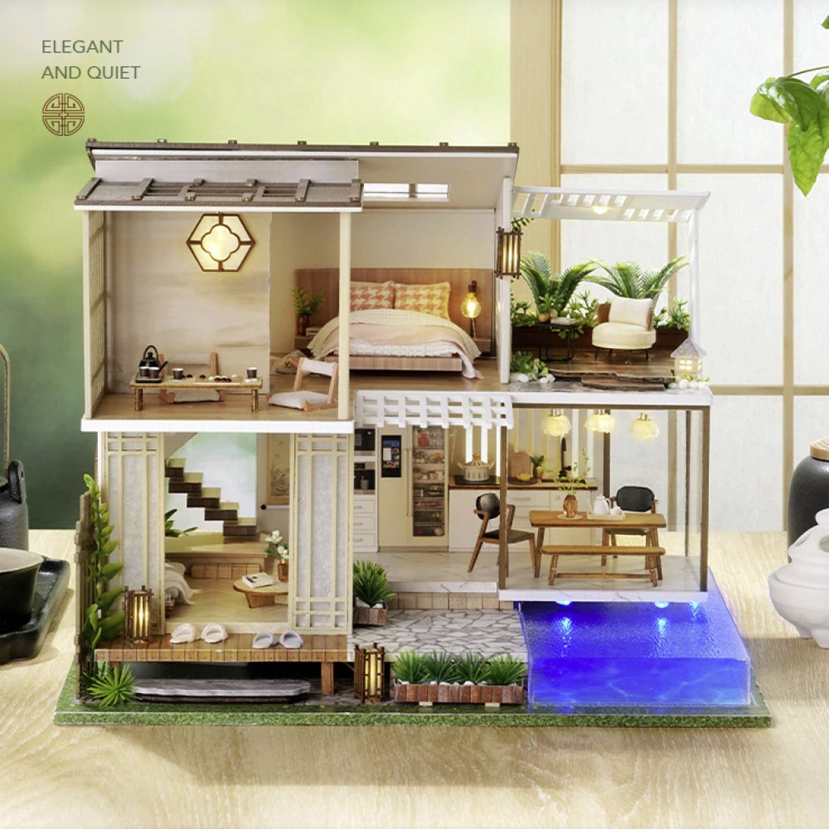 CUTEROOM Kit Maison De Poupée Miniature En Bois Avec Mobilier Et Lumière LED - Maison Modèle Pour Filles Et Garçons (Molan House)