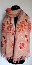 Geborduurde Kasjmier Wollen Dames Sjaal - 180 x 70 cm - Roze