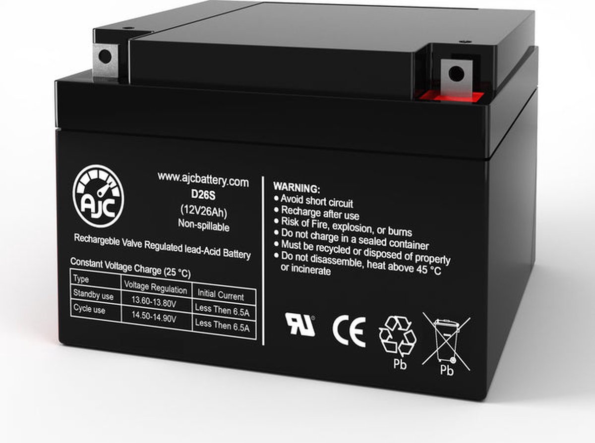 AJC® battery compatibel met BB EVP26-12 12V 26Ah UPS Noodstroomvoeding accu
