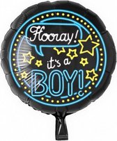 folieballon Hooray! It's a boy! 46 cm zwart/blauw