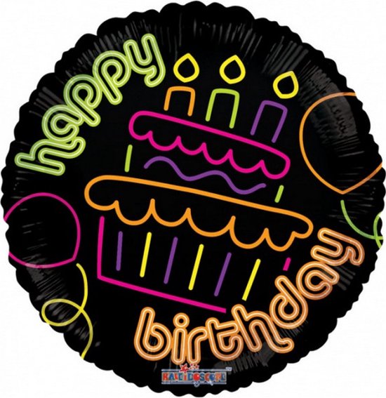 folieballon Neon happy birthday 45 cm zwart